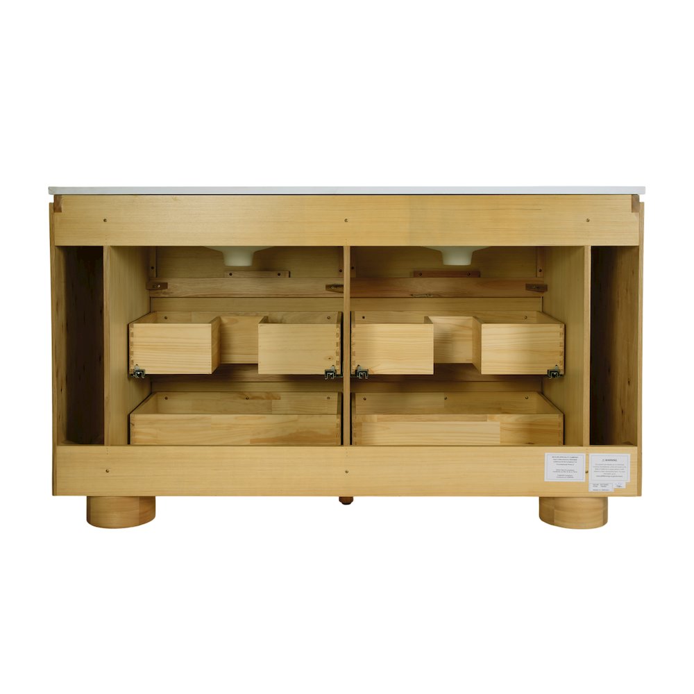 Genoa 60. in. W Quartz 4 Drawer Double Bathroom Vanity, Light Brown. Picture 8