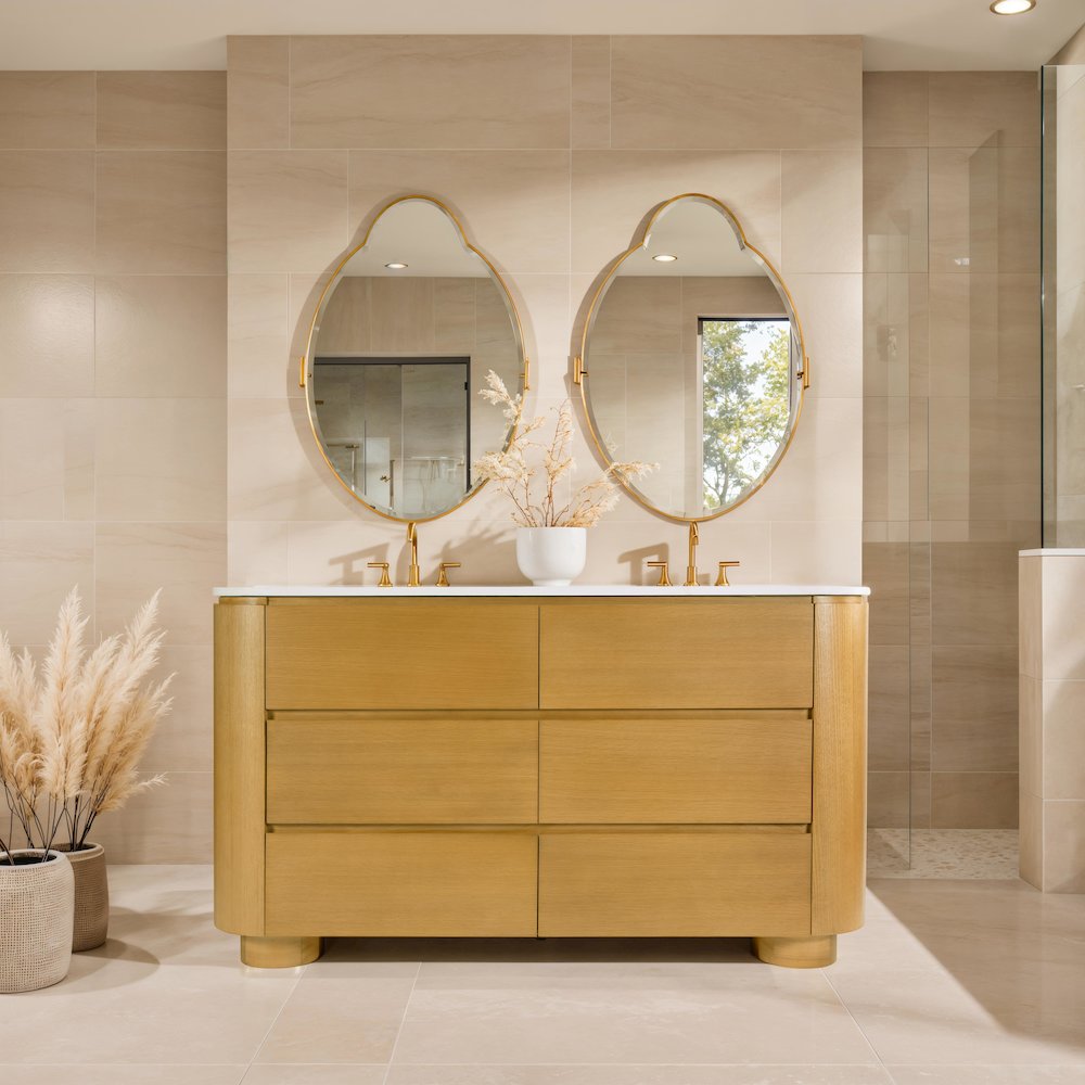 Genoa 60. in. W Quartz 4 Drawer Double Bathroom Vanity, Light Brown. Picture 2