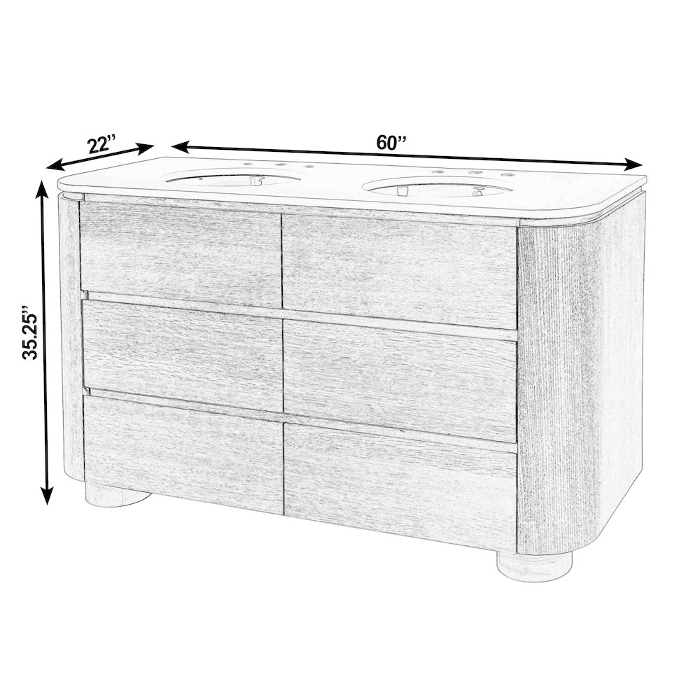 Genoa 60. in. W Quartz 4 Drawer Double Bathroom Vanity, Light Brown. Picture 3