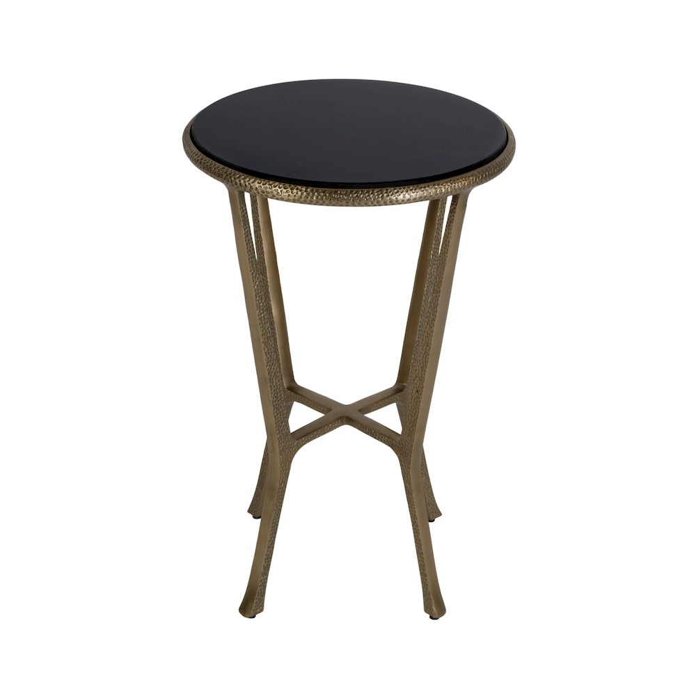 Ivy 15.5 in. W Round Metal & Granite Side Table, Black, Antique Gold. Picture 4
