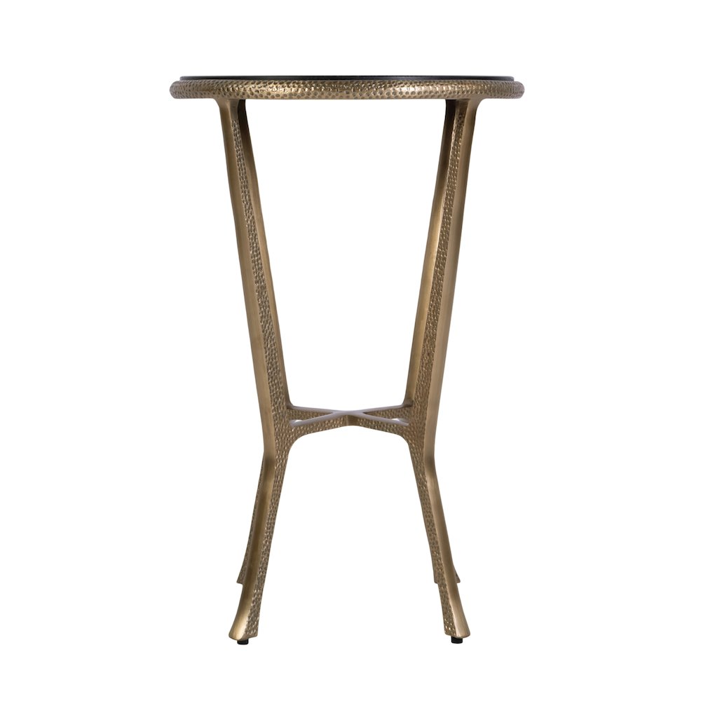Ivy 15.5 in. W Round Metal & Granite Side Table, Black, Antique Gold. Picture 5