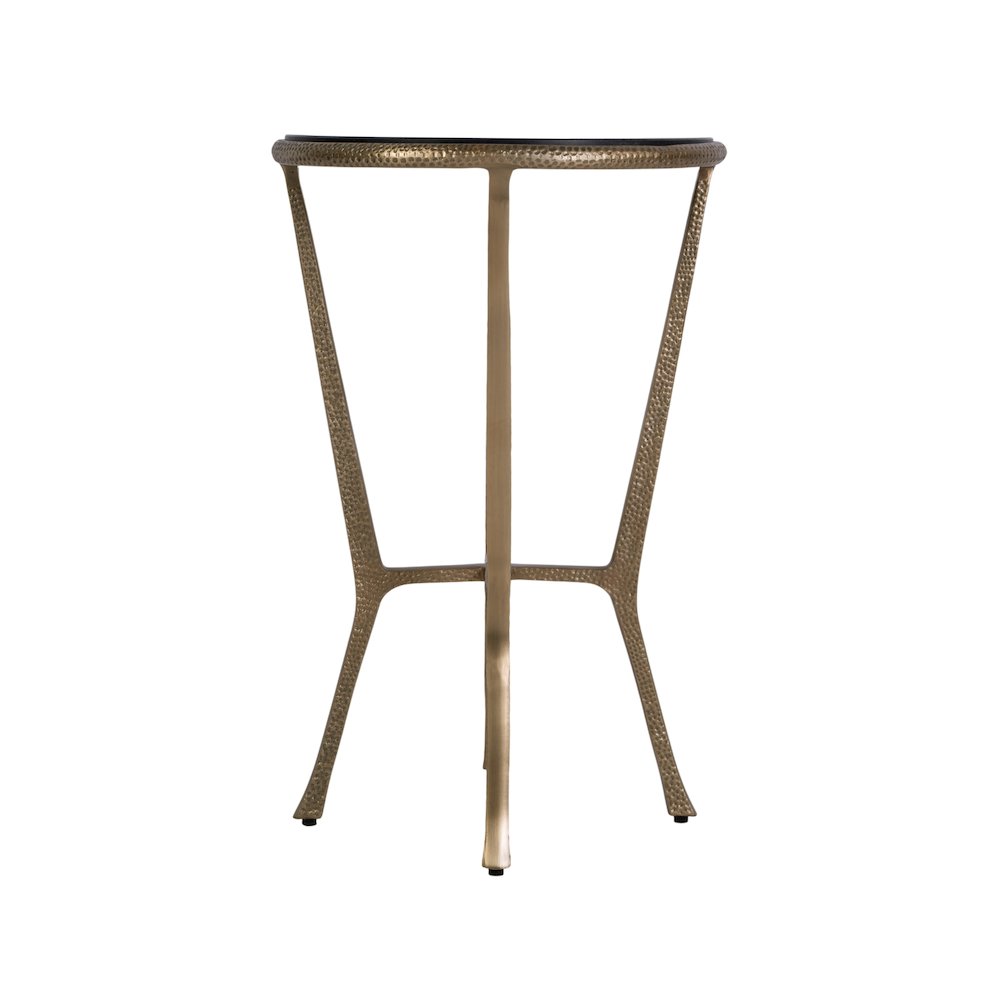 Ivy 15.5 in. W Round Metal & Granite Side Table, Black, Antique Gold. Picture 6