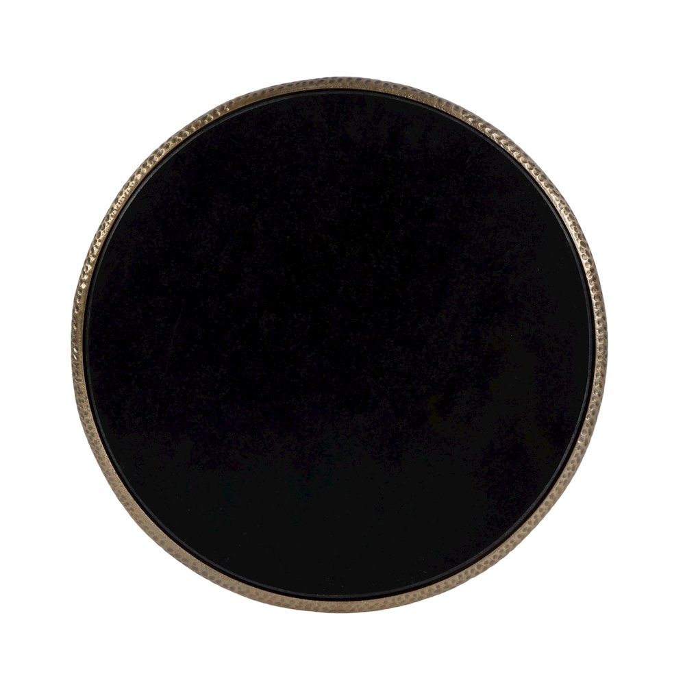 Ivy 15.5 in. W Round Metal & Granite Side Table, Black, Antique Gold. Picture 7