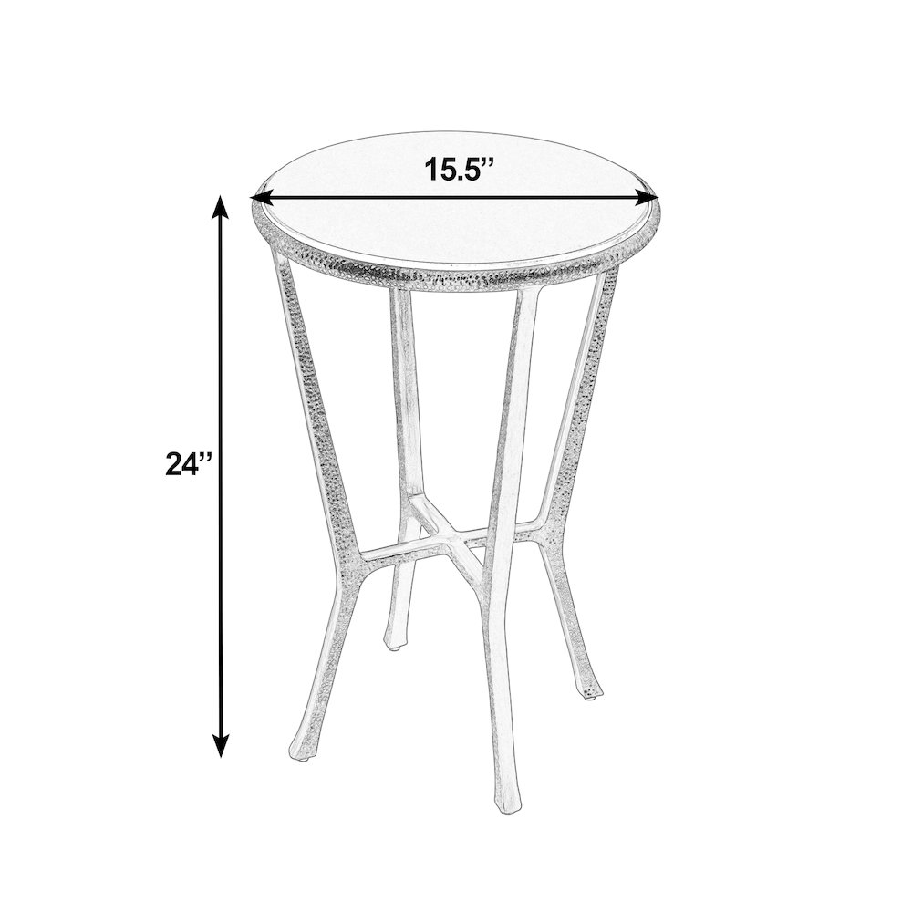Ivy 15.5 in. W Round Metal & Granite Side Table, Black, Antique Gold. Picture 3