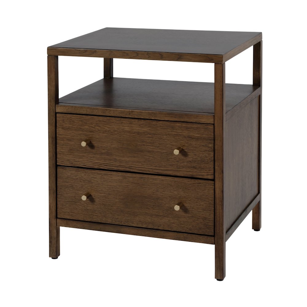 Mendel 21.25 in. W Wood 2 Drawer Nightstand, Walnut. Picture 1