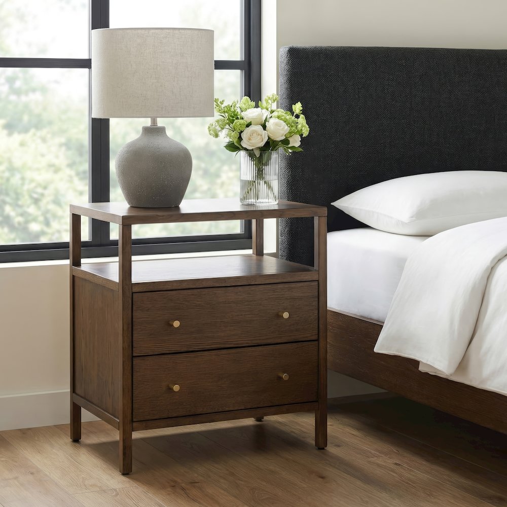 Mendel 21.25 in. W Wood 2 Drawer Nightstand, Walnut. Picture 2