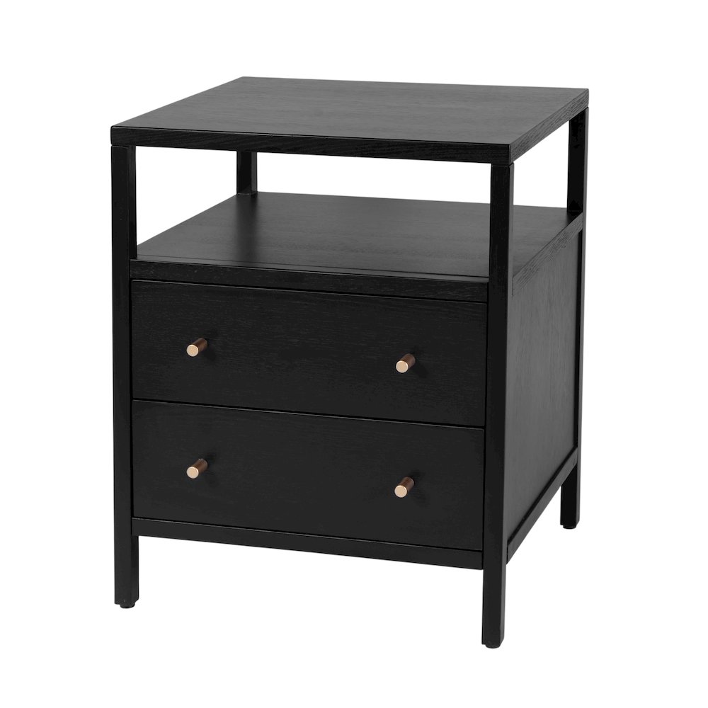Mendel 21.25 in. W Wood 2 Drawer Nightstand, Black. Picture 1