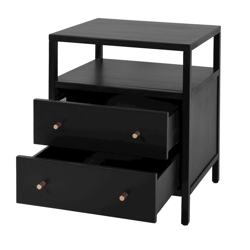 Mendel 21.25 in. W Wood 2 Drawer Nightstand, Black. Picture 4