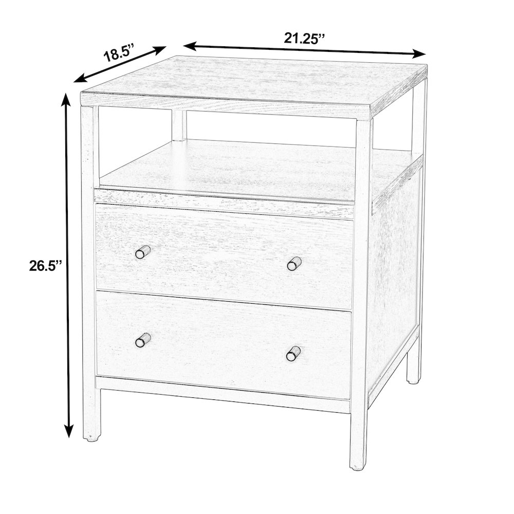 Mendel 21.25 in. W Wood 2 Drawer Nightstand, Black. Picture 3