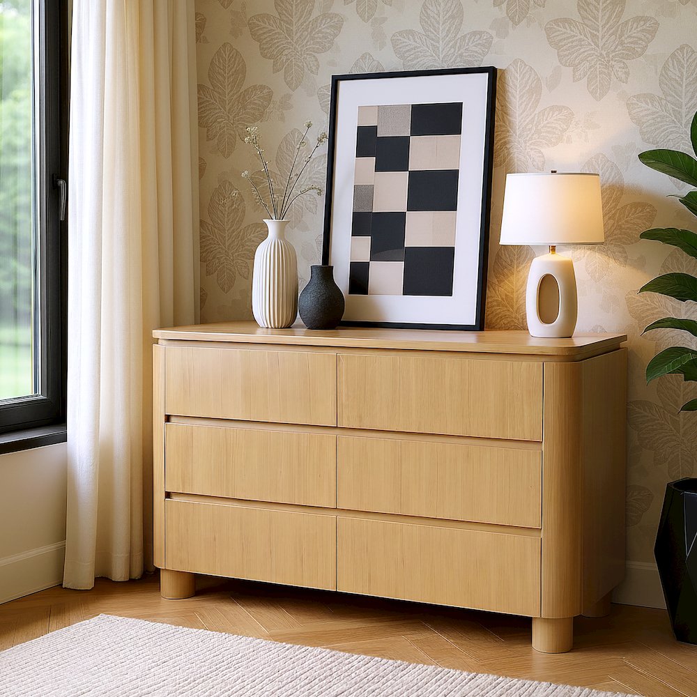 Genoa 60 in. W Rectangular Wood 6 Drawer Dresser, Light Brown. Picture 2