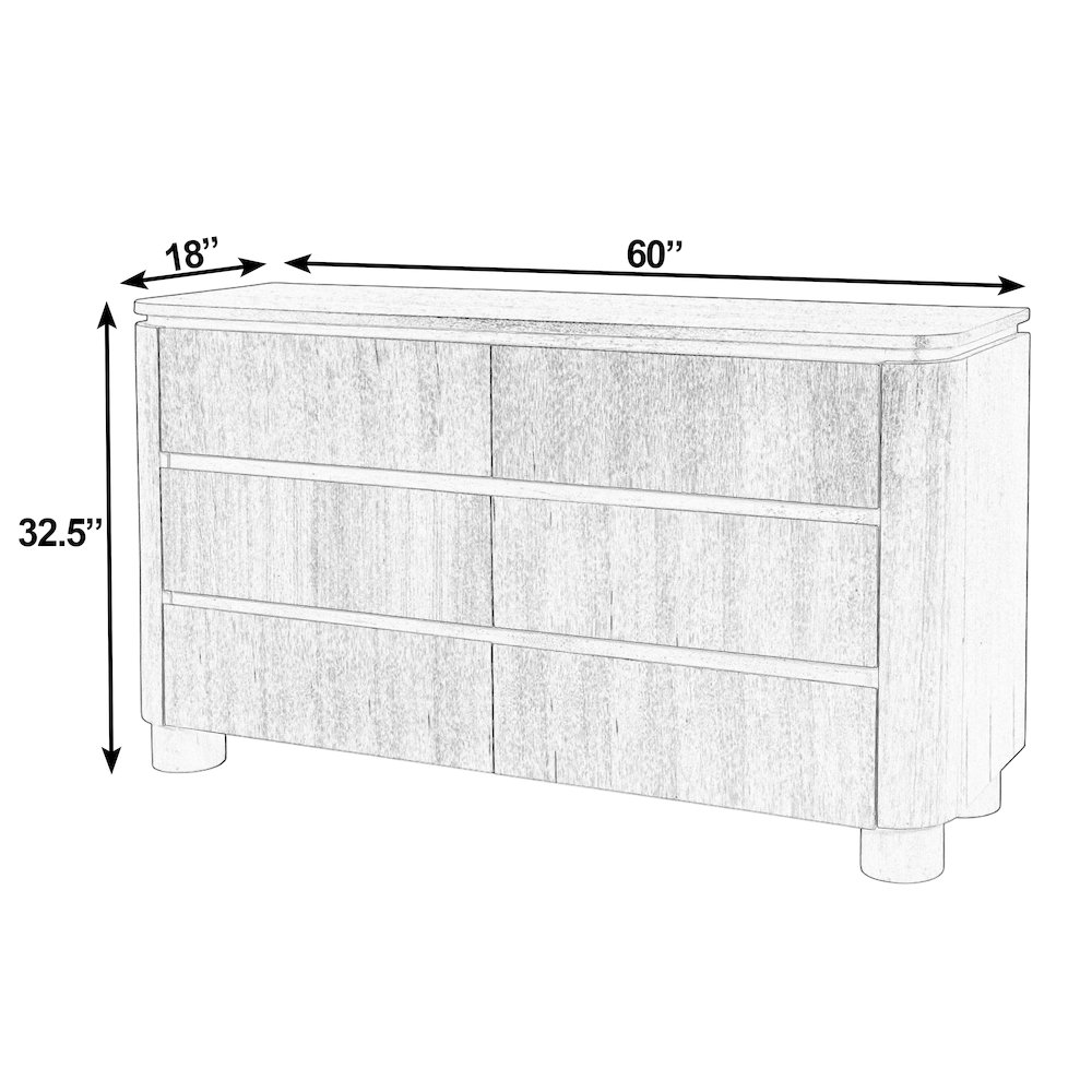 Genoa 60 in. W Rectangular Wood 6 Drawer Dresser, Light Brown. Picture 3