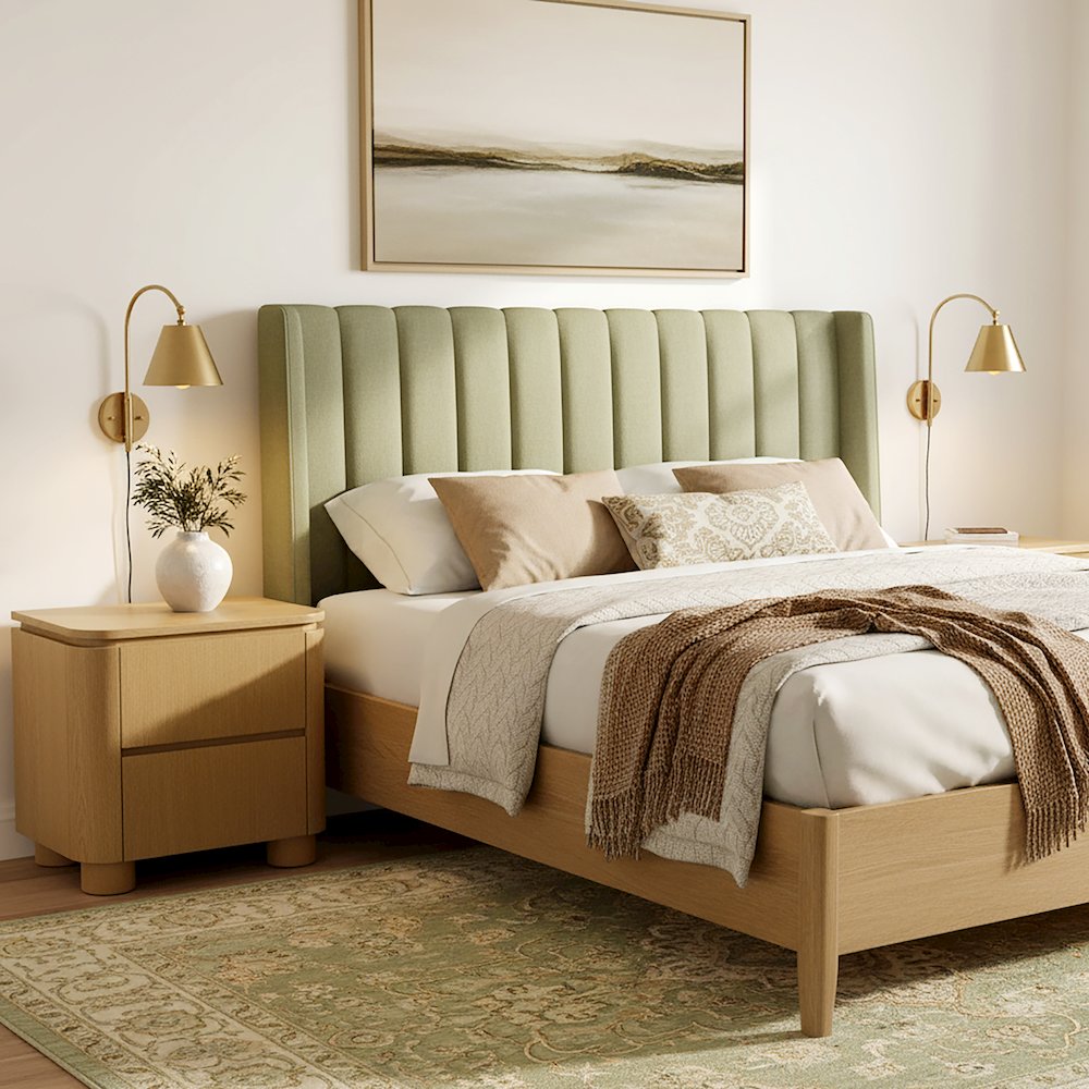 Genoa 21 in. W Rectangular Wood 2 Drawer Nightstand, Light Brown. Picture 2