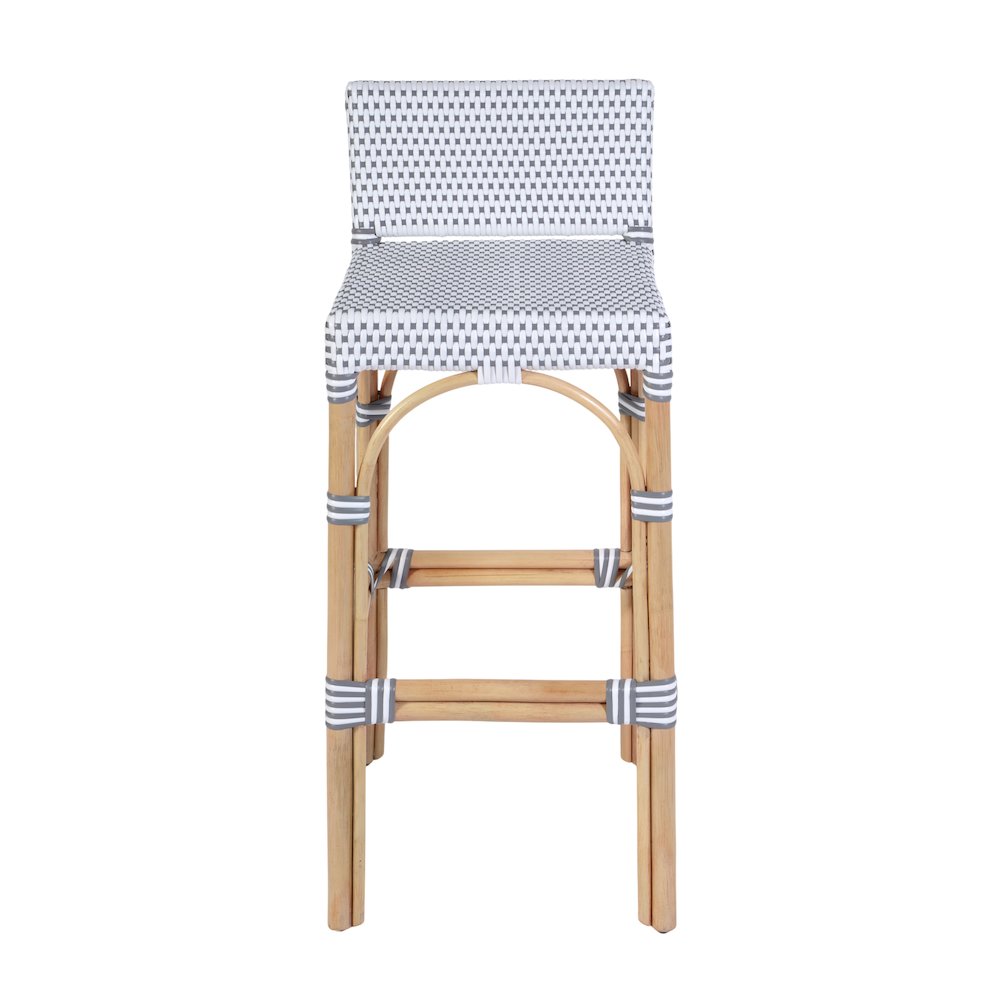 Serienna 30 in. Seat Height Rectangular Rattan Low Back Bar Stool White and Gray. Picture 4