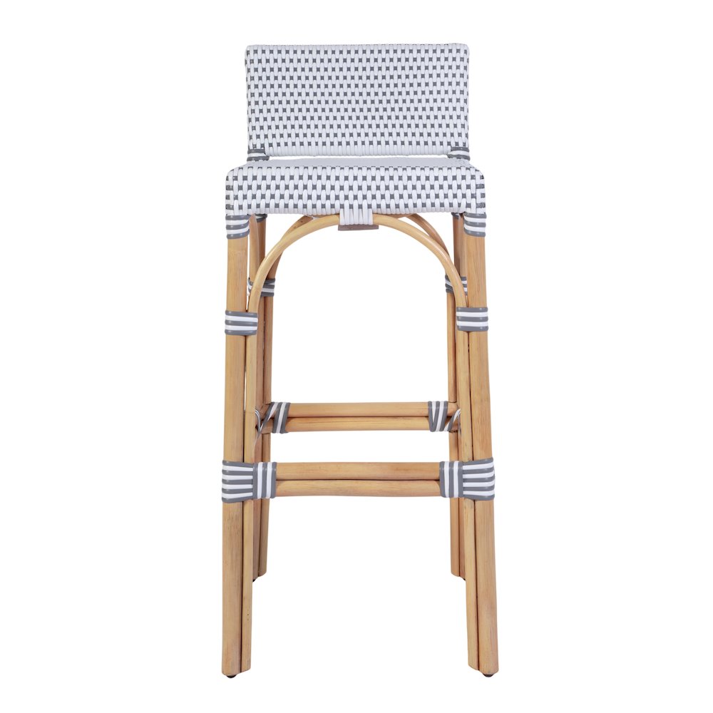 Serienna 30 in. Seat Height Rectangular Rattan Low Back Bar Stool White and Gray. Picture 5