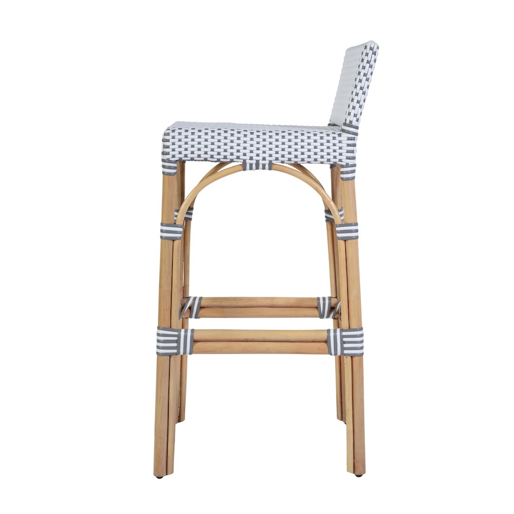 Serienna 30 in. Seat Height Rectangular Rattan Low Back Bar Stool White and Gray. Picture 6
