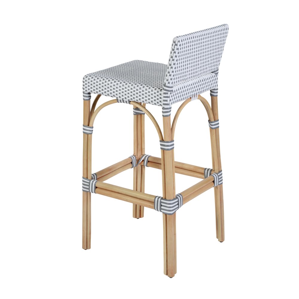 Serienna 30 in. Seat Height Rectangular Rattan Low Back Bar Stool White and Gray. Picture 7