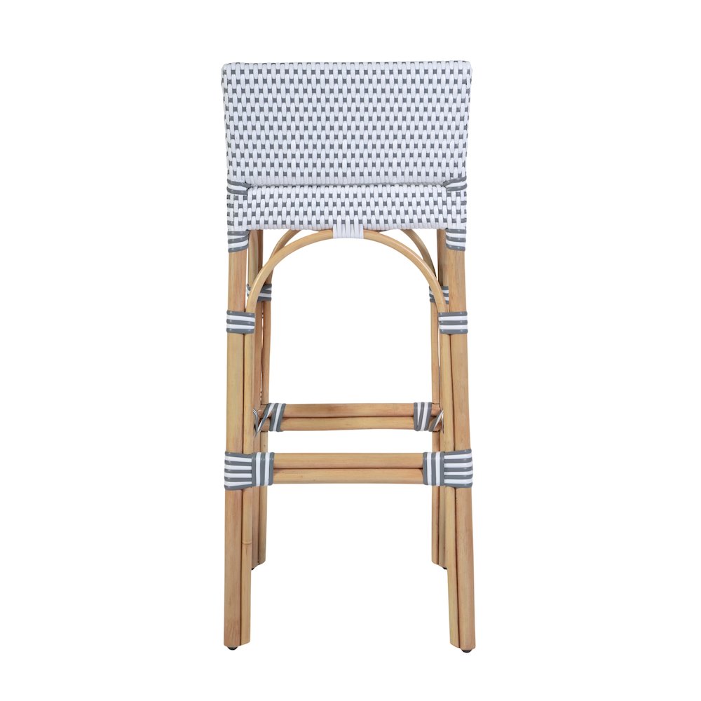 Serienna 30 in. Seat Height Rectangular Rattan Low Back Bar Stool White and Gray. Picture 8