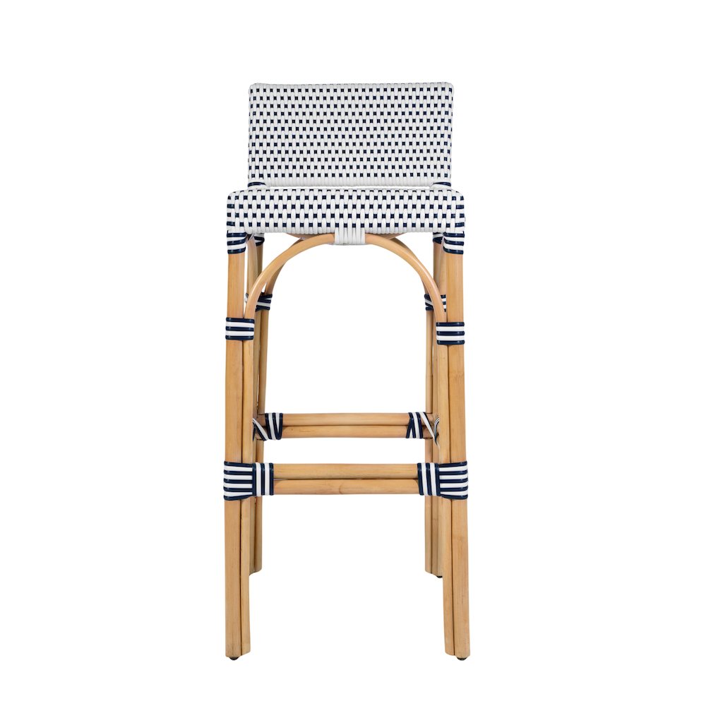 Serienna 30 in. Seat Height Rectangular Rattan Low Back Bar Stool White and Navy. Picture 4