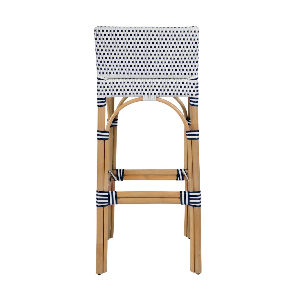 Serienna 30 in. Seat Height Rectangular Rattan Low Back Bar Stool White and Navy. Picture 7