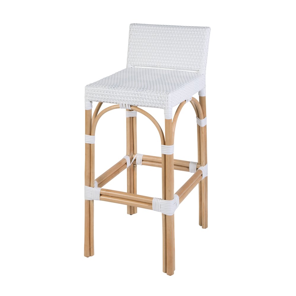 Serienna 30 in. Seat Height Rectangular Rattan Low Back Bar Stool, Smooth White. Picture 1