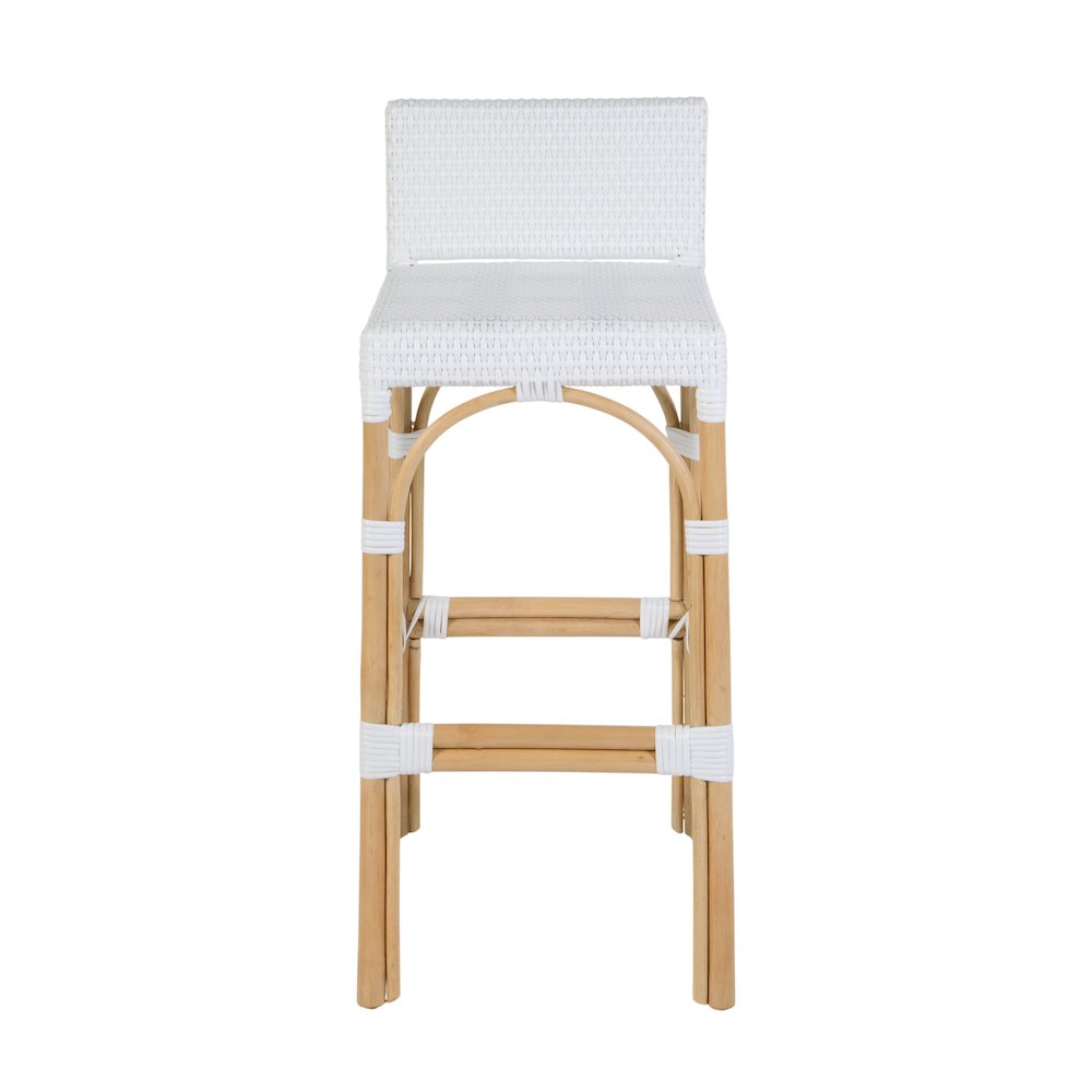 Serienna 30 in. Seat Height Rectangular Rattan Low Back Bar Stool, Smooth White. Picture 4