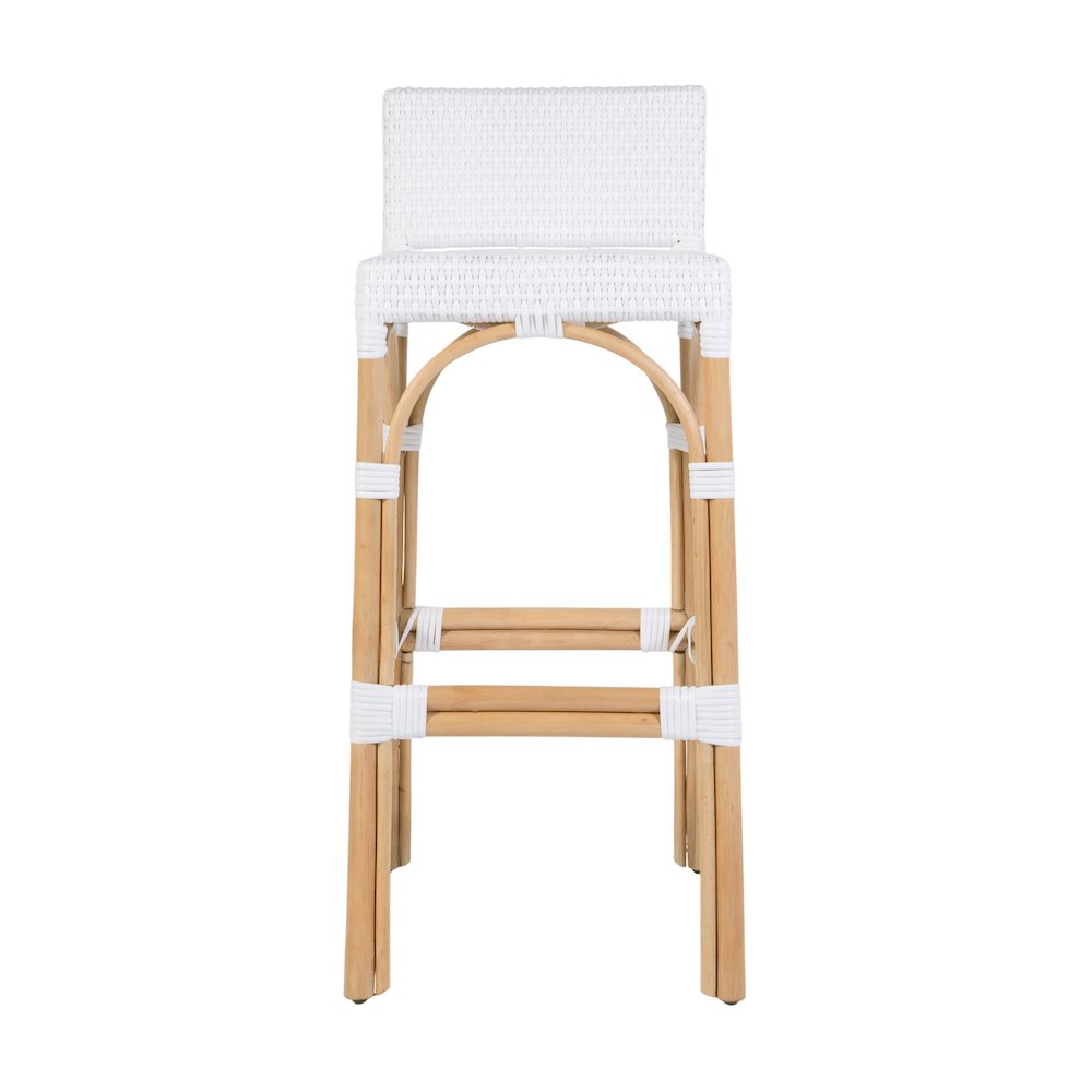 Serienna 30 in. Seat Height Rectangular Rattan Low Back Bar Stool, Smooth White. Picture 5