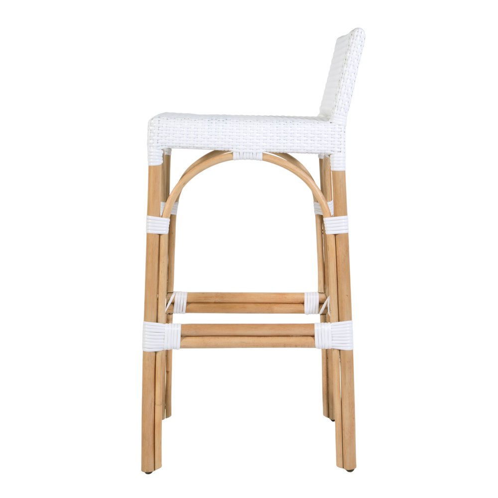 Serienna 30 in. Seat Height Rectangular Rattan Low Back Bar Stool, Smooth White. Picture 6