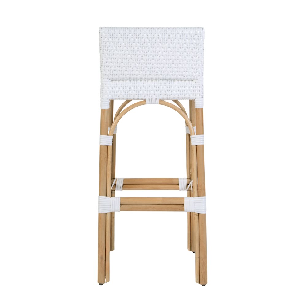 Serienna 30 in. Seat Height Rectangular Rattan Low Back Bar Stool, Smooth White. Picture 7