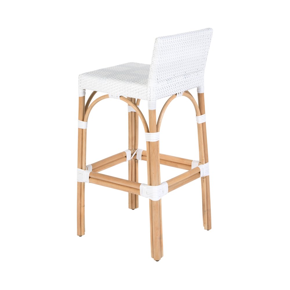Serienna 30 in. Seat Height Rectangular Rattan Low Back Bar Stool, Smooth White. Picture 8