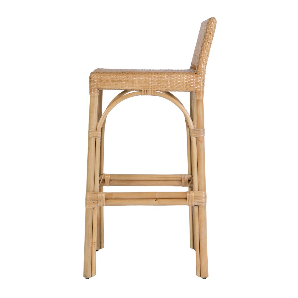 Serienna 30 in. Seat Height Rectangular Rattan Low Back Bar Stool, Natural. Picture 6