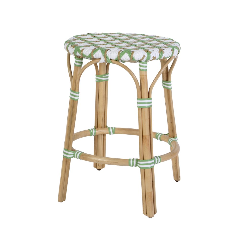 Ballito 24 in. Seat Height Oval Rattan Counter Stool, White and Green. Picture 1