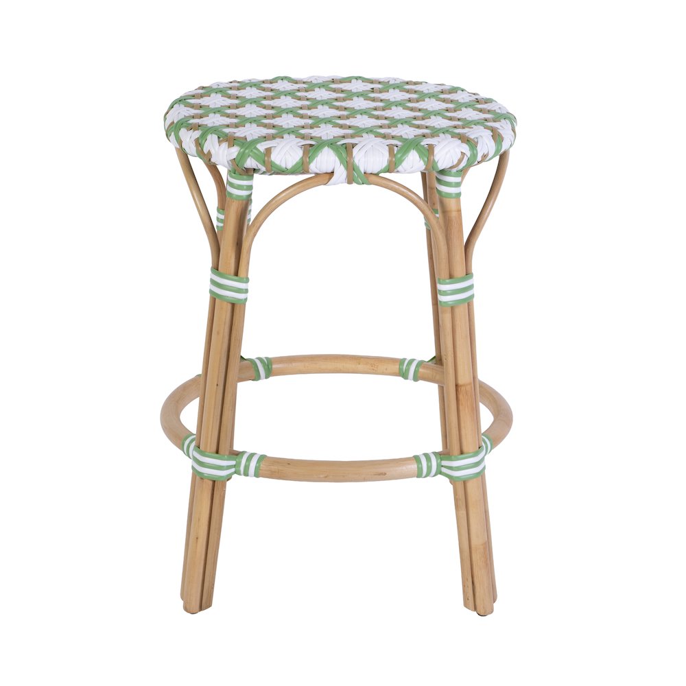 Ballito 24 in. Seat Height Oval Rattan Counter Stool, White and Green. Picture 4