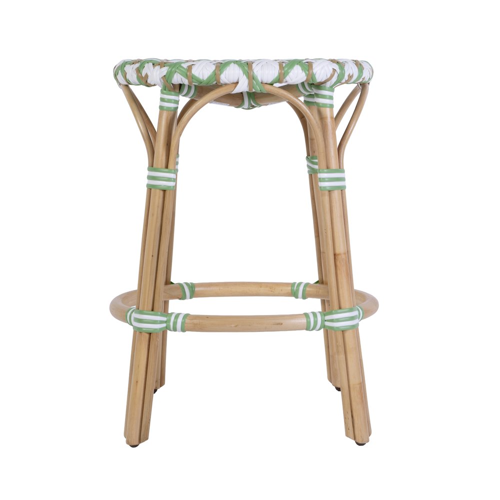 Ballito 24 in. Seat Height Oval Rattan Counter Stool, White and Green. Picture 5