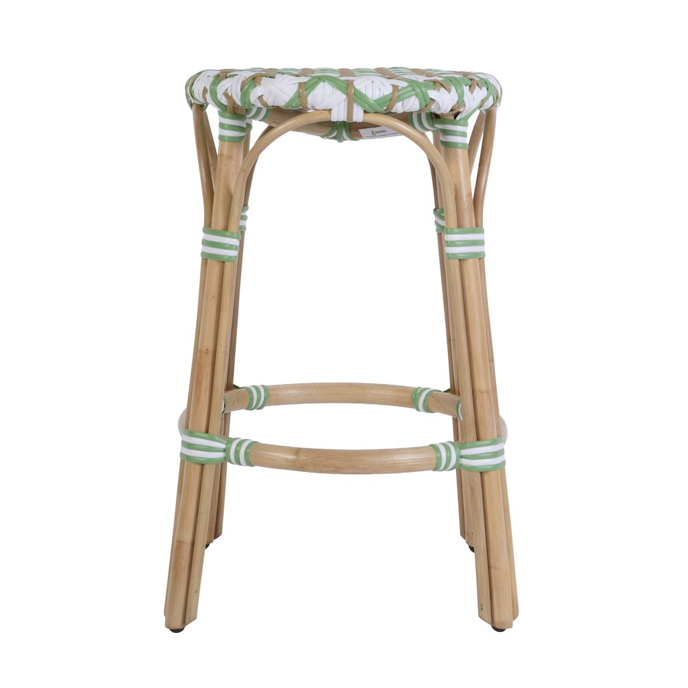 Ballito 24 in. Seat Height Oval Rattan Counter Stool, White and Green. Picture 6