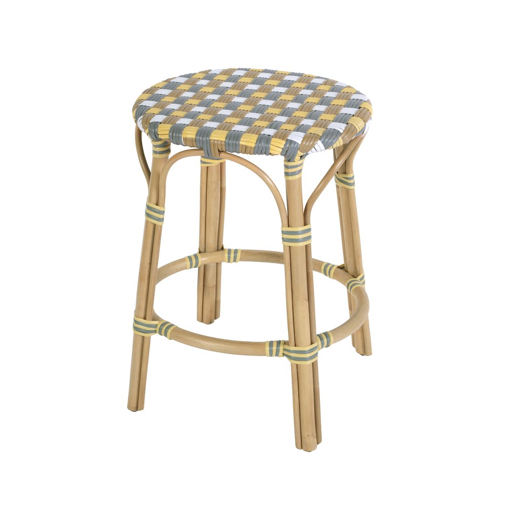 Ballito 24 in. Seat Height Oval Rattan Counter Stool, Yellow and Brown. Picture 1