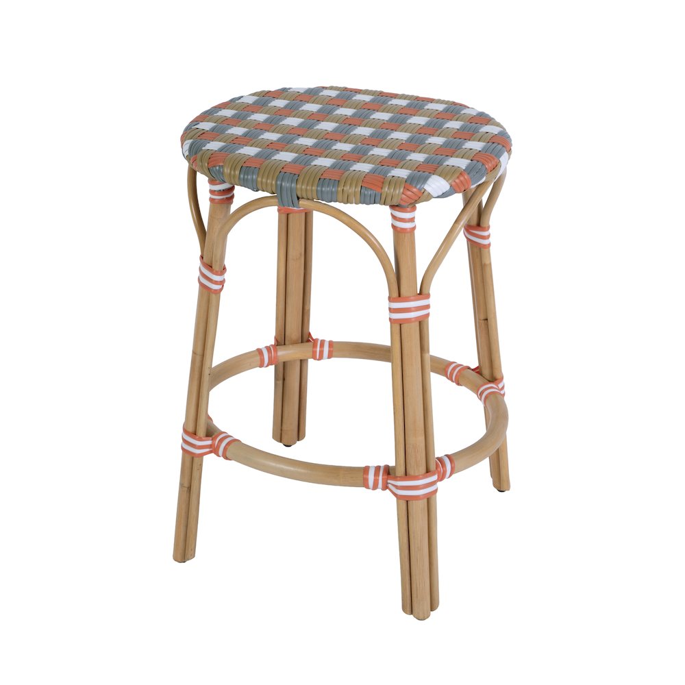 Ballito 24 in. Seat Height Oval Rattan Counter Stool, Orange and Brown. Picture 1