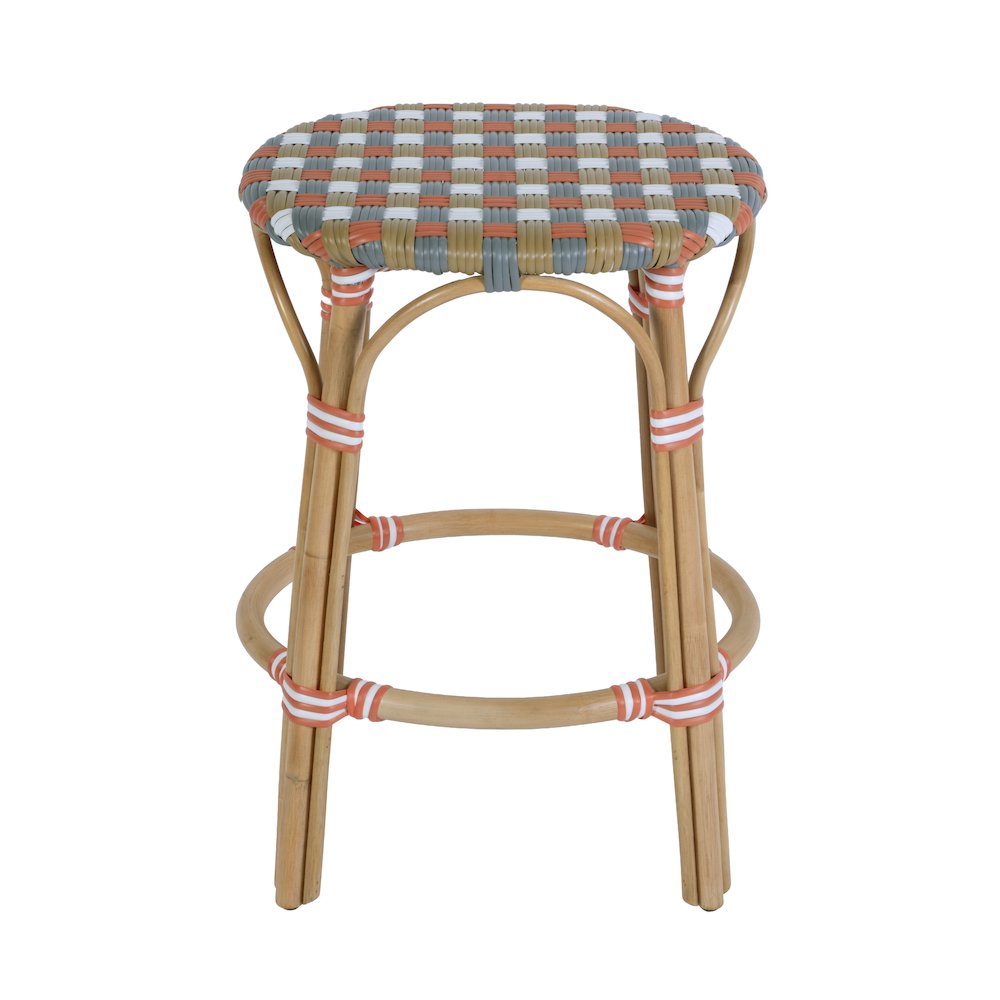 Ballito 24 in. Seat Height Oval Rattan Counter Stool, Orange and Brown. Picture 4