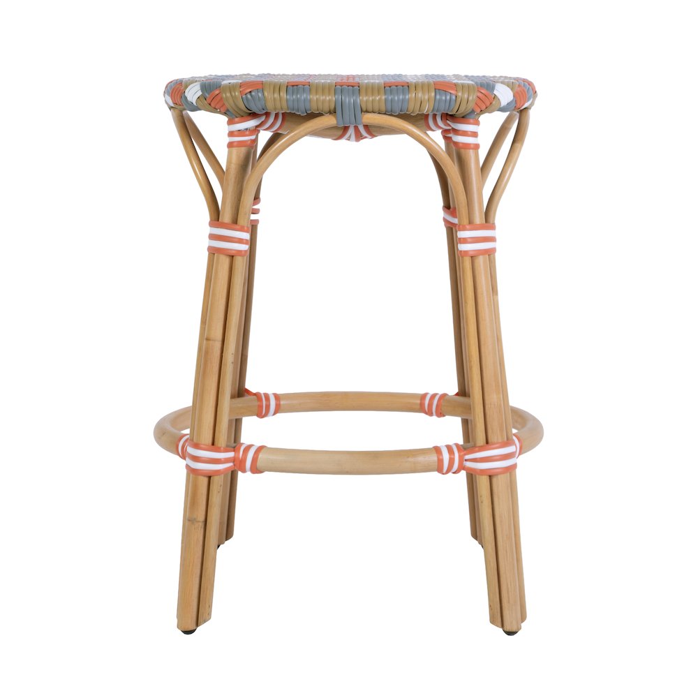 Ballito 24 in. Seat Height Oval Rattan Counter Stool, Orange and Brown. Picture 5
