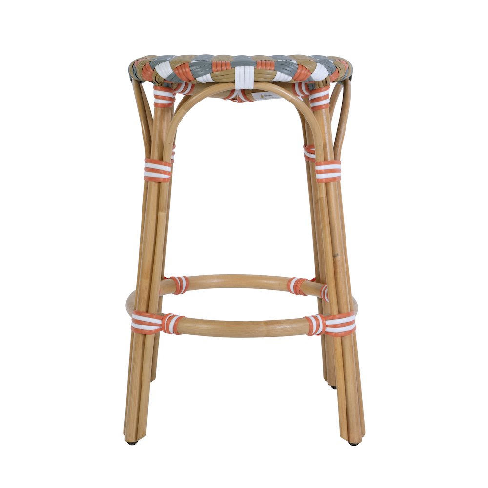 Ballito 24 in. Seat Height Oval Rattan Counter Stool, Orange and Brown. Picture 6