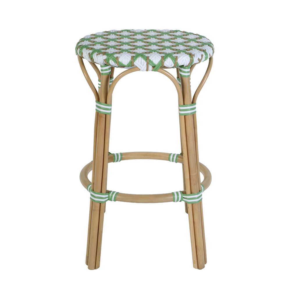 Ballito 30 in. Seat Height Oval Rattan Bar Stool with Footrest, White and Green. Picture 4