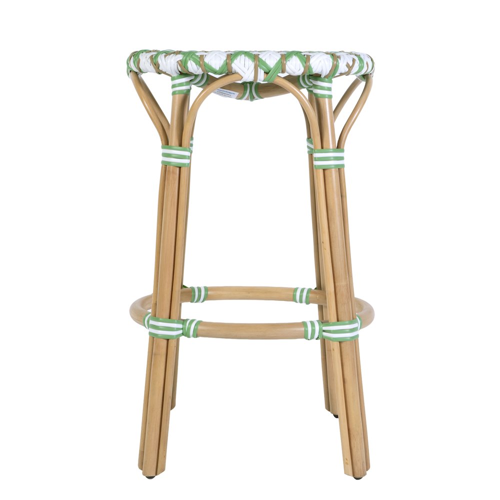Ballito 30 in. Seat Height Oval Rattan Bar Stool with Footrest, White and Green. Picture 5