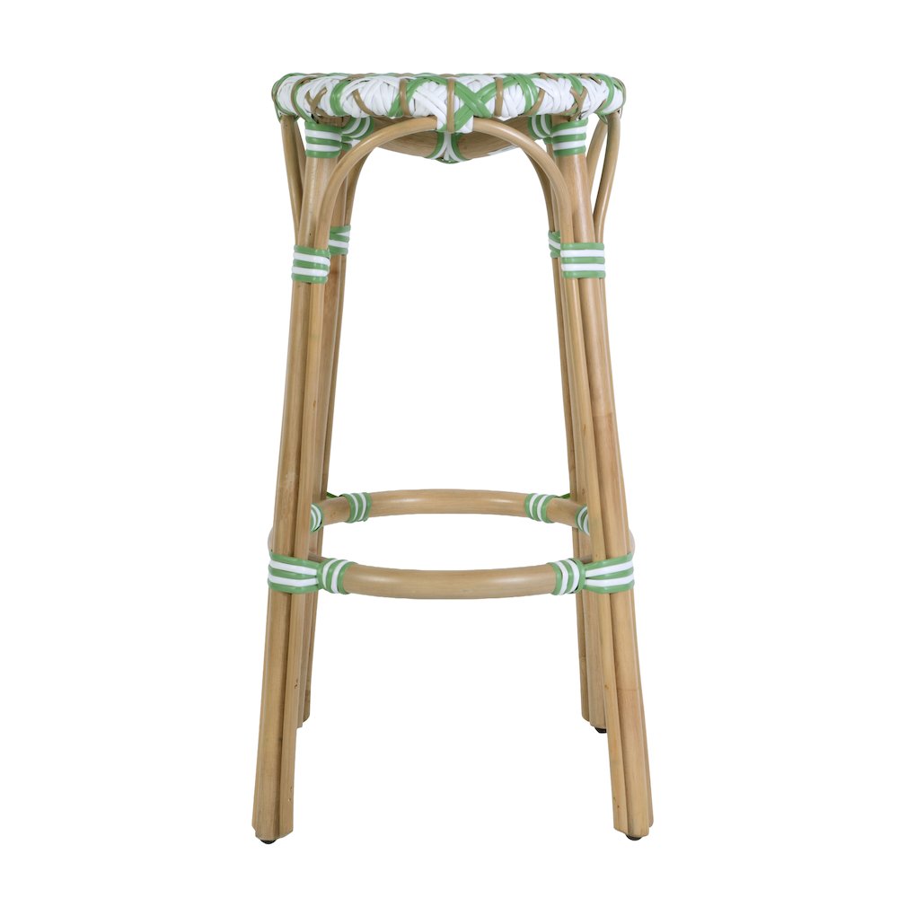 Ballito 30 in. Seat Height Oval Rattan Bar Stool with Footrest, White and Green. Picture 6