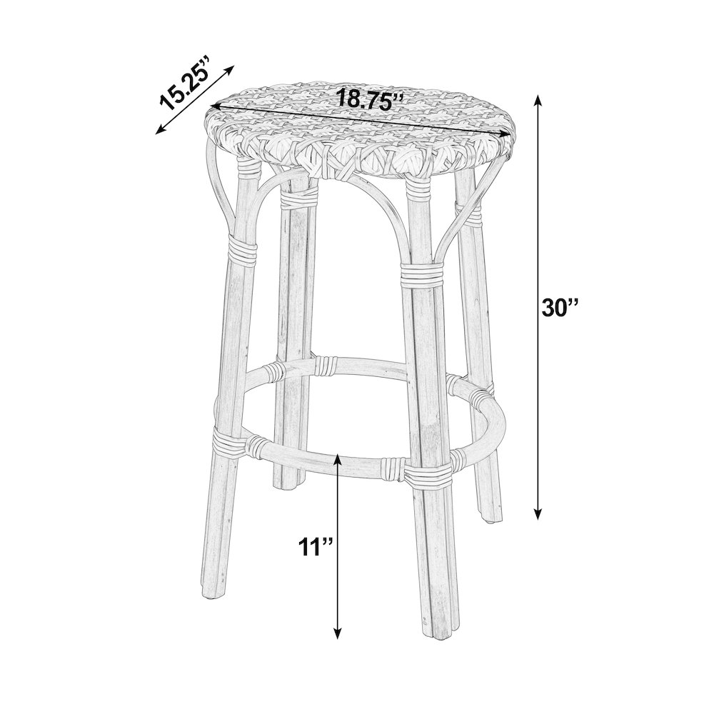 Ballito 30 in. Seat Height Oval Rattan Bar Stool with Footrest, White and Green. Picture 3
