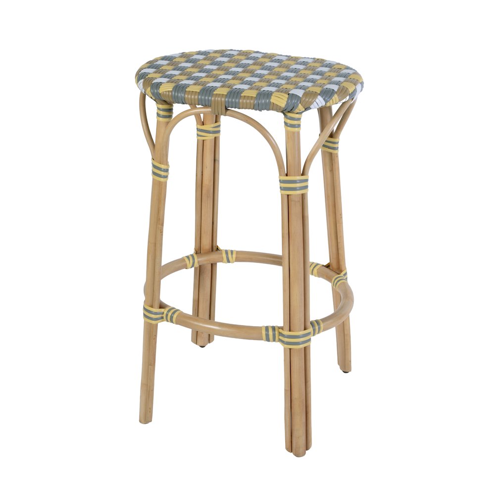 Ballito 30 in. Seat Height Oval Rattan Bar Stool with Footrest, Yellow and Brown. Picture 1