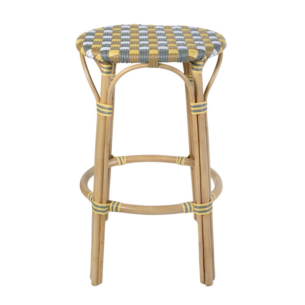 Ballito 30 in. Seat Height Oval Rattan Bar Stool with Footrest, Yellow and Brown. Picture 4