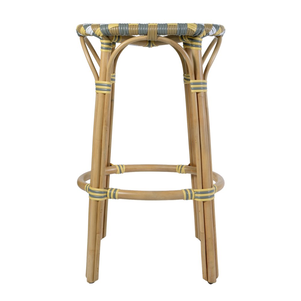 Ballito 30 in. Seat Height Oval Rattan Bar Stool with Footrest, Yellow and Brown. Picture 5