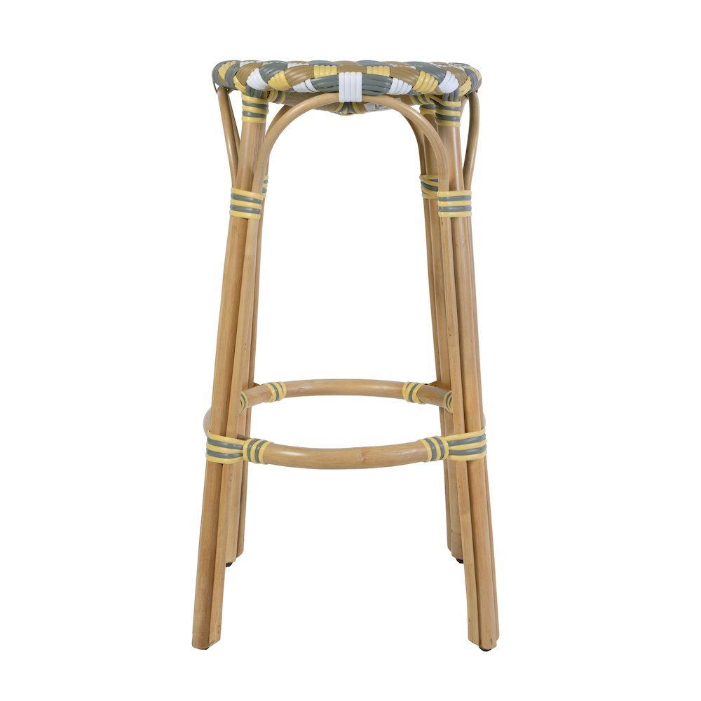 Ballito 30 in. Seat Height Oval Rattan Bar Stool with Footrest, Yellow and Brown. Picture 6