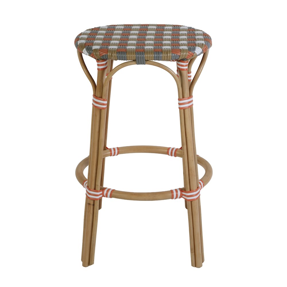 Ballito 30 in. Seat Height Oval Rattan Bar Stool with Footrest, Orange and Brown. Picture 4