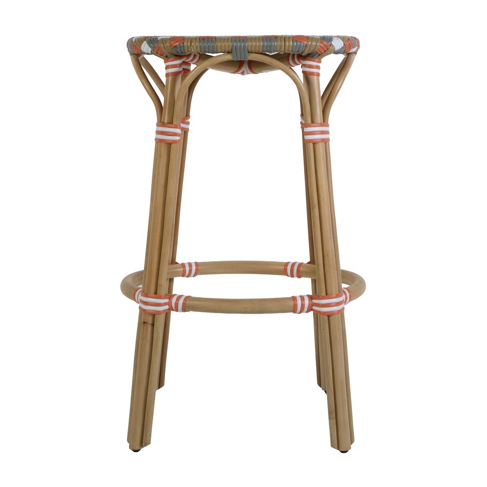 Ballito 30 in. Seat Height Oval Rattan Bar Stool with Footrest, Orange and Brown. Picture 5