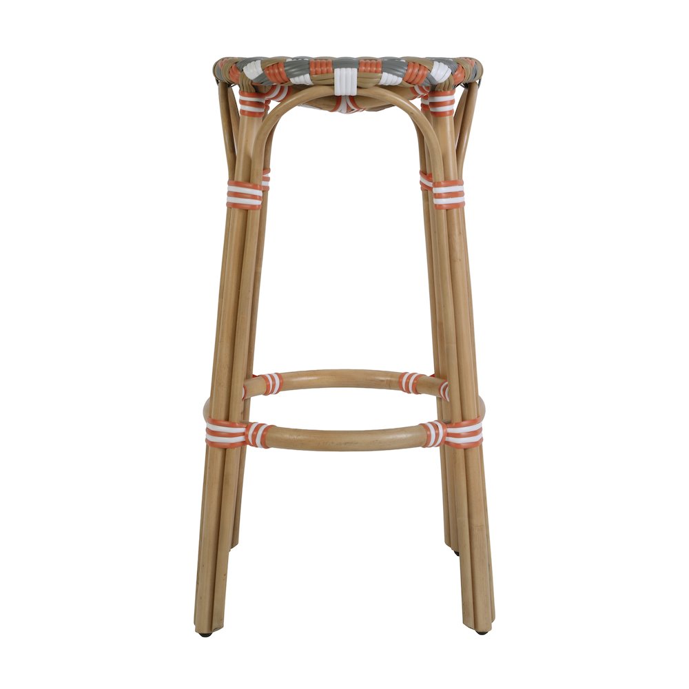 Ballito 30 in. Seat Height Oval Rattan Bar Stool with Footrest, Orange and Brown. Picture 6